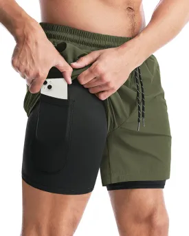 Aolesy Men's 2 in 1 Running Shorts - 5" Workout Gym Athletic Shorts Quick Dry Lightweight Training Shorts with Pockets