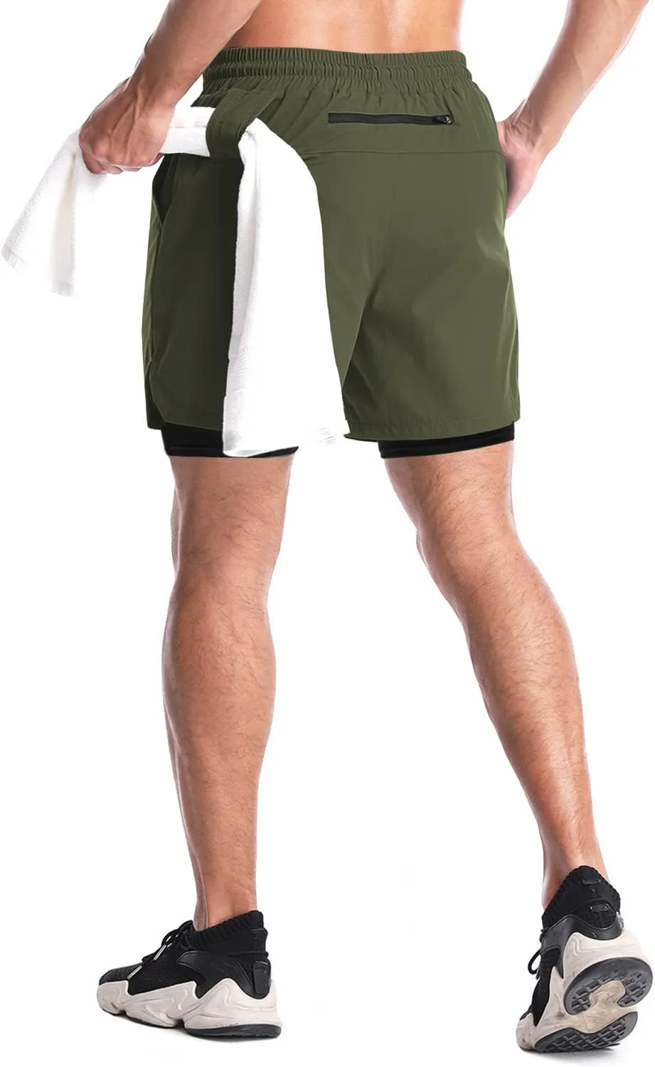 Aolesy Men's 2 in 1 Running Shorts - 5" Workout Gym Athletic Shorts Quick Dry Lightweight Training Shorts with Pockets