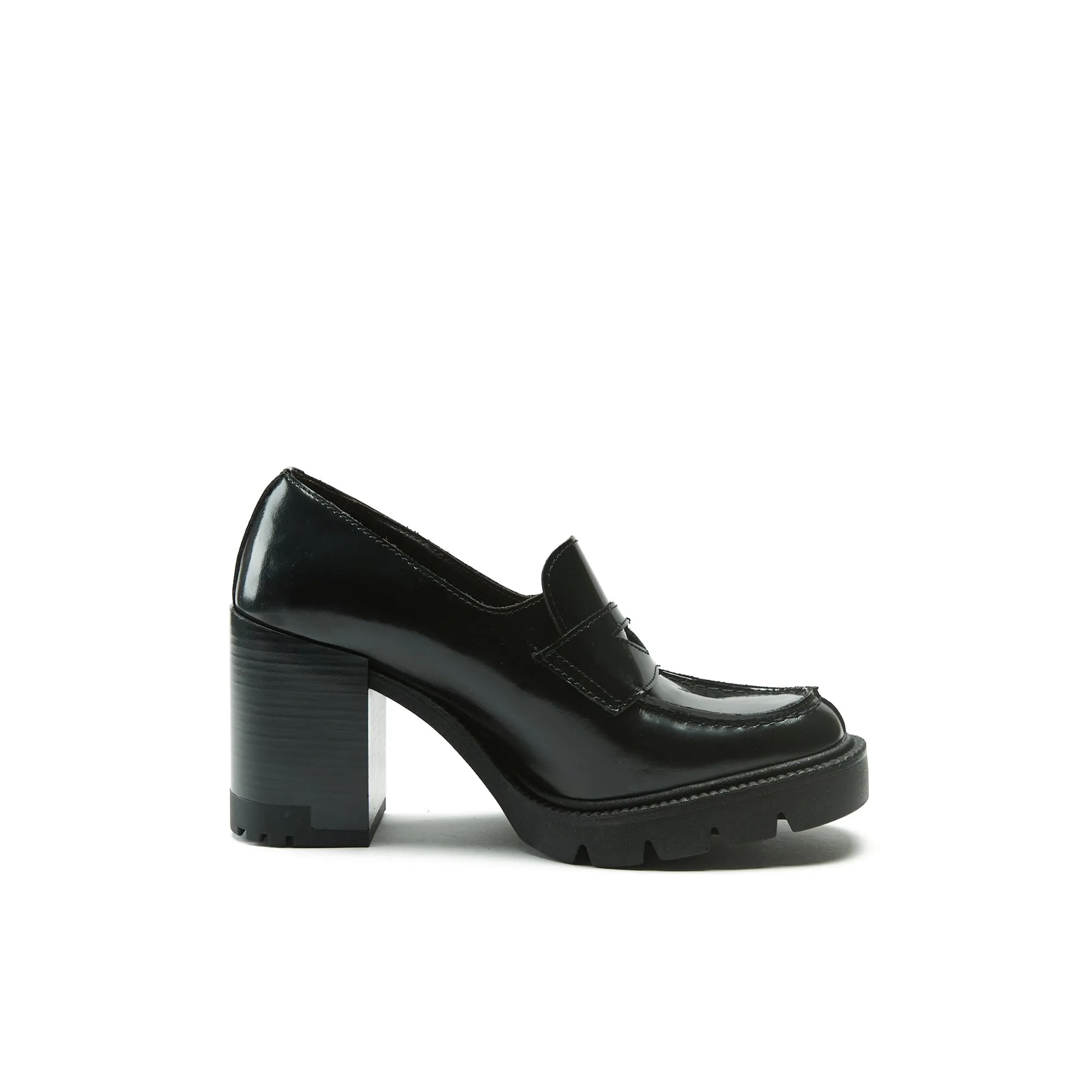 Heeled penny loafer black
