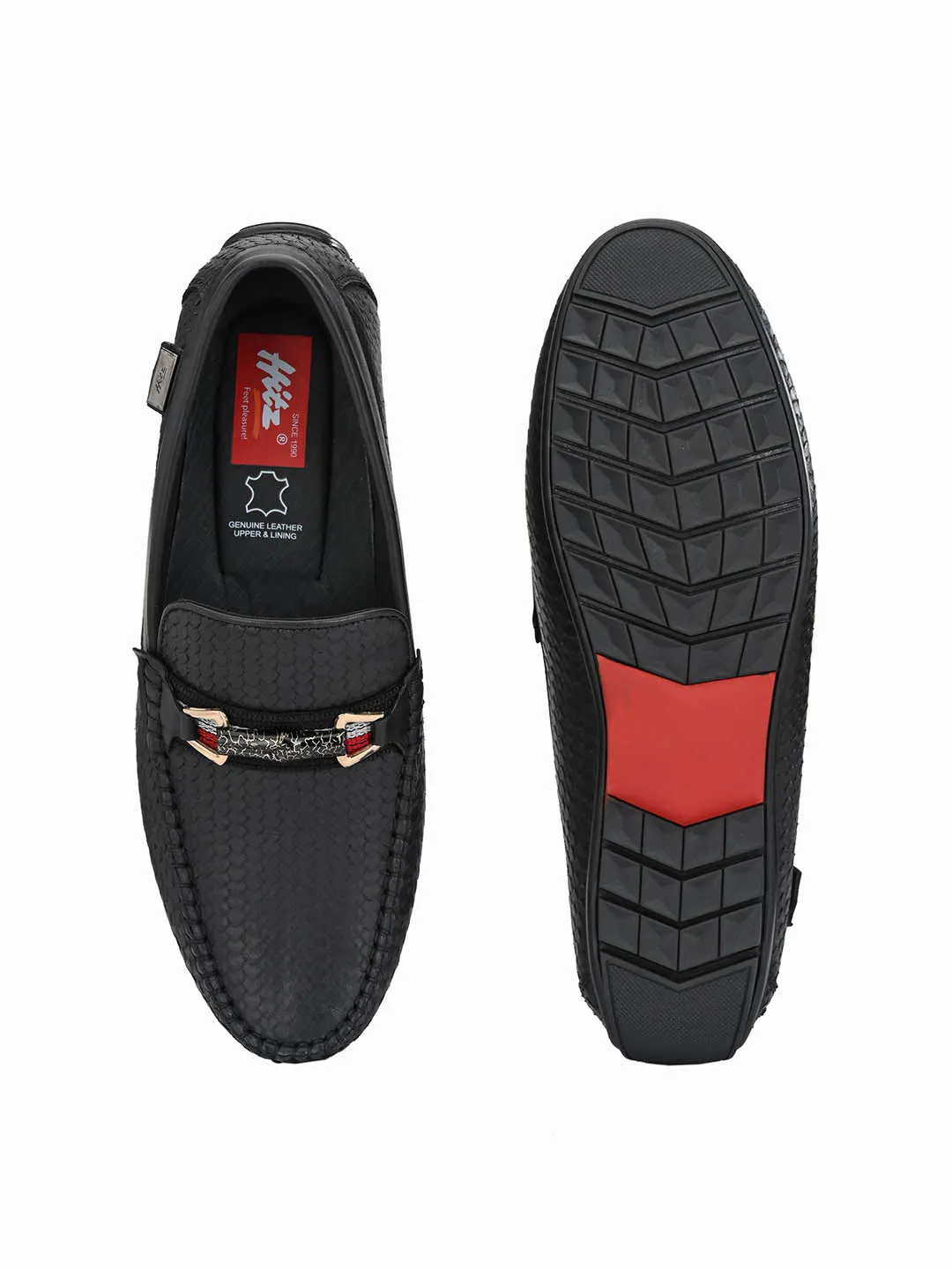 Hitz Men's Black Leather Slip-On Loafer Shoes