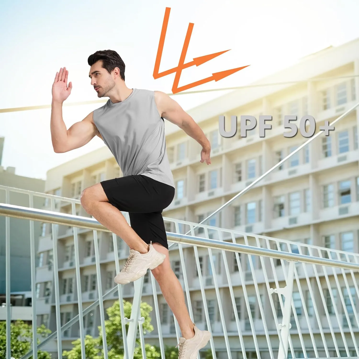 Men's Sleeveless UPF 50  Swim Shirts Quick Dry Workout Tank Top UV Protection Running Gym Muscle T Shirts