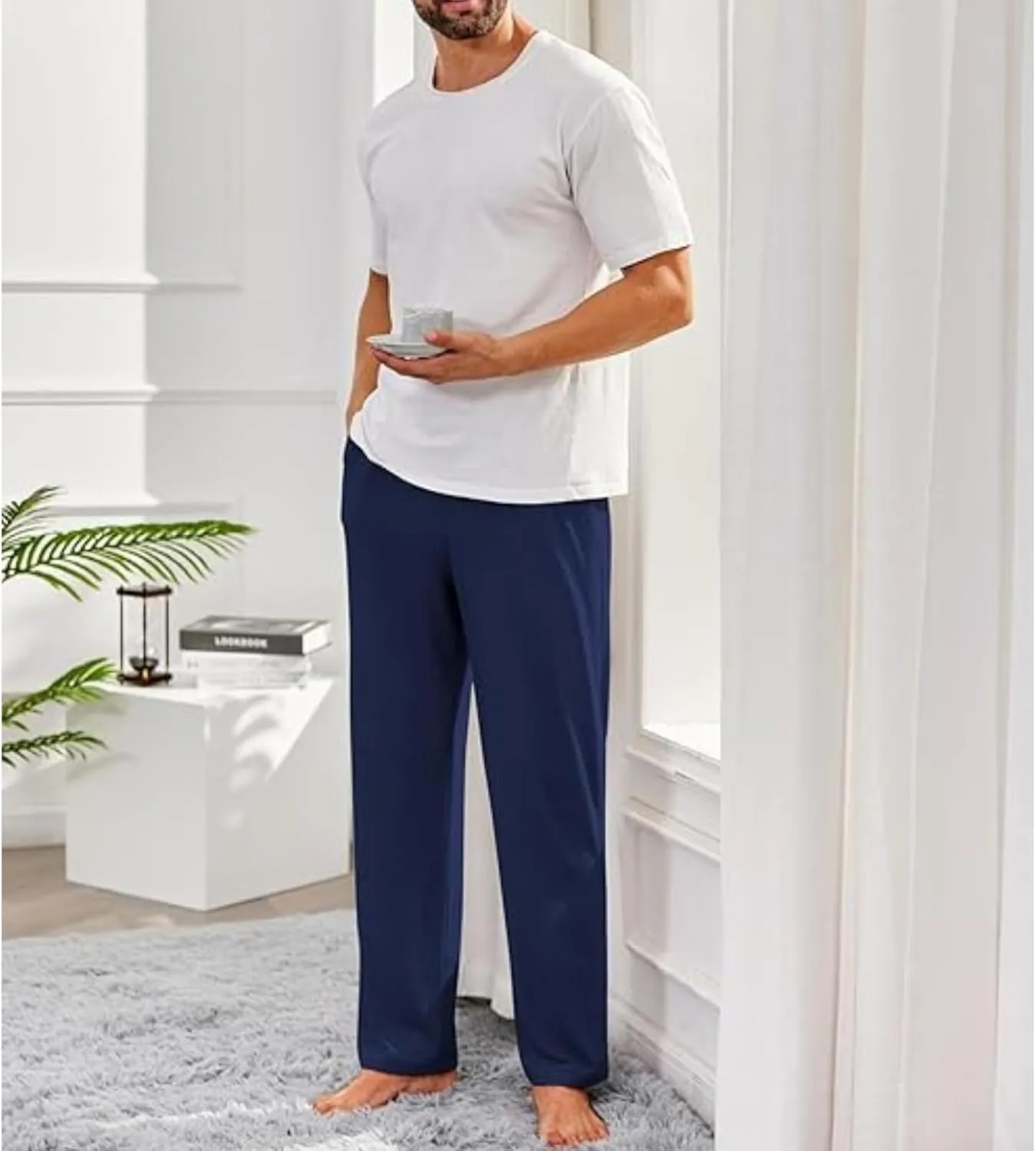 Mens Sweatpants Fleece Open Bottom Straight Leg Trousers Baggy Lounge Running Athletic Joggers Pants with Pockets