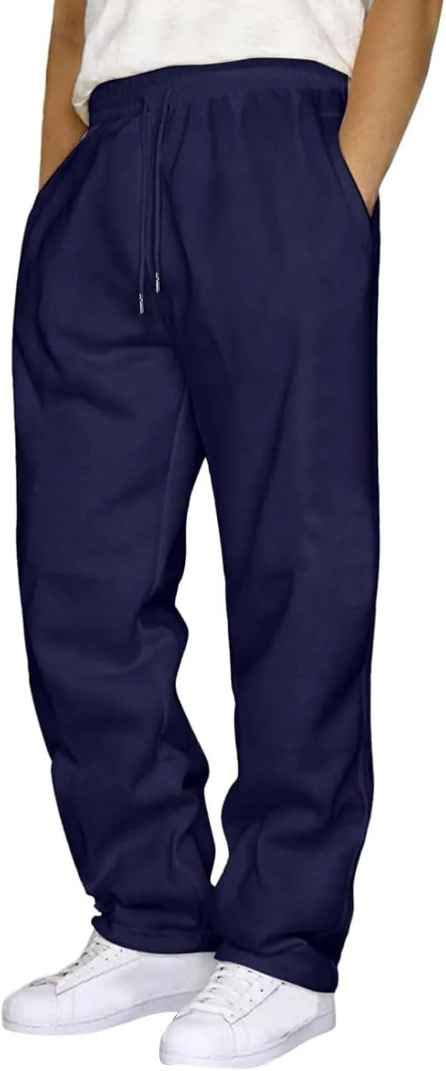 Mens Sweatpants Fleece Open Bottom Straight Leg Trousers Baggy Lounge Running Athletic Joggers Pants with Pockets