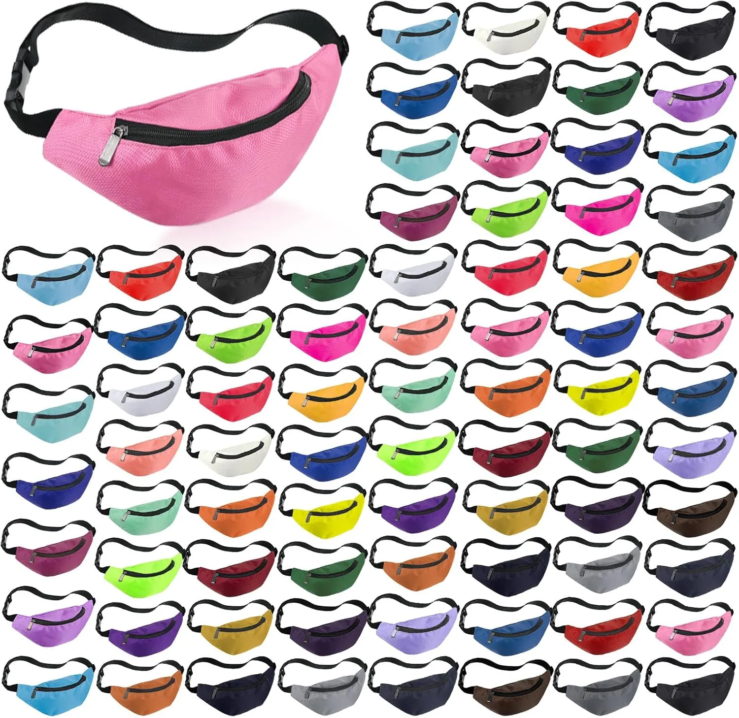 Saintrygo 80 Pcs Neon Fanny Packs in Bulk, 80s Party Waist Bag Adjustable Colorful Oxford Cloth Fashionable Fanny Bags for Women Men Travel Running Outdoor