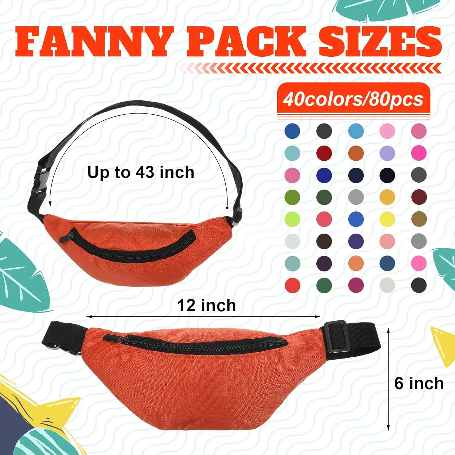 Saintrygo 80 Pcs Neon Fanny Packs in Bulk, 80s Party Waist Bag Adjustable Colorful Oxford Cloth Fashionable Fanny Bags for Women Men Travel Running Outdoor