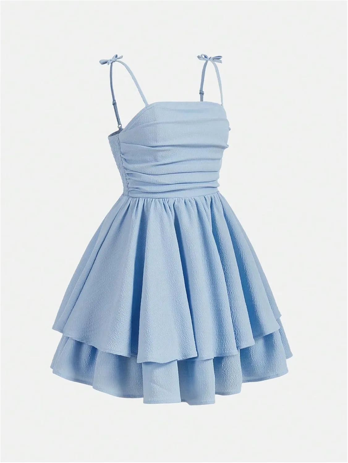 SHENHE Girl's Smocked Ruched A Line Swing Dress Layered Tie Shoulder Flowy Cami Dress
