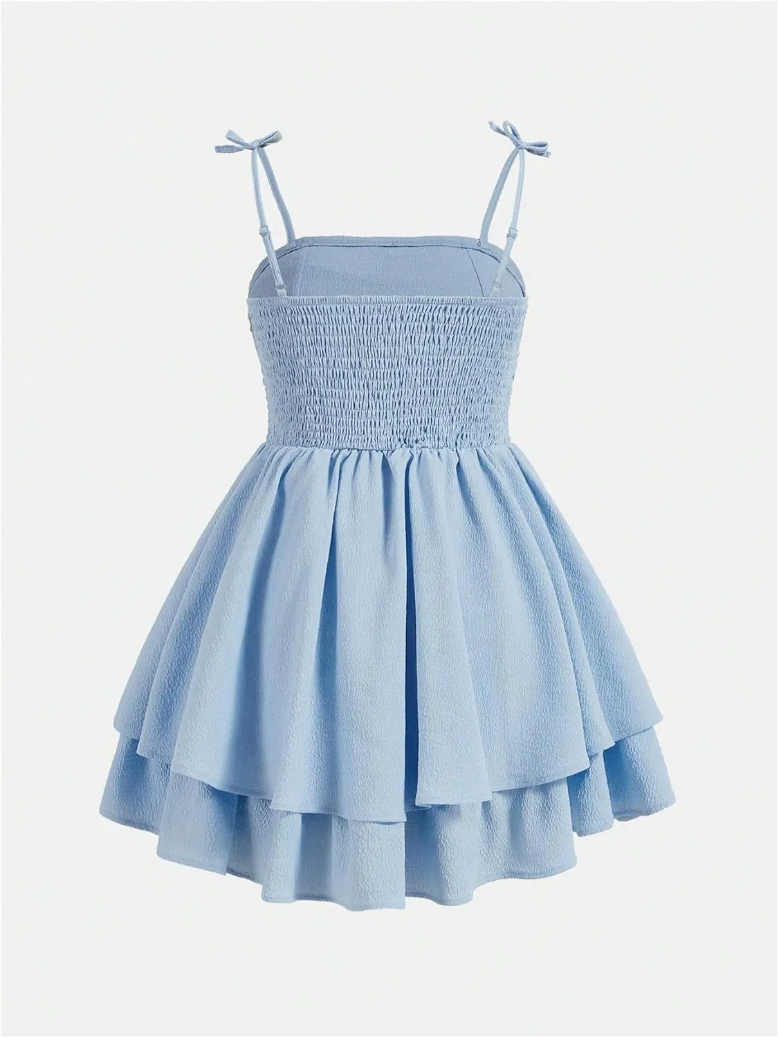 SHENHE Girl's Smocked Ruched A Line Swing Dress Layered Tie Shoulder Flowy Cami Dress