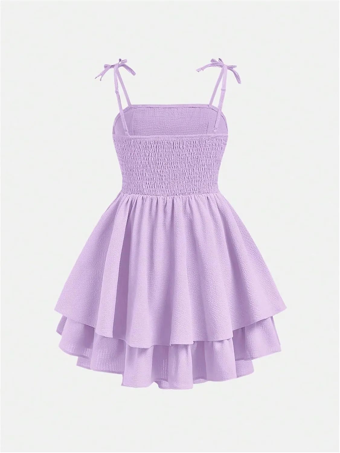 SHENHE Girl's Smocked Ruched A Line Swing Dress Layered Tie Shoulder Flowy Cami Dress