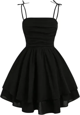 SHENHE Girl's Smocked Ruched A Line Swing Dress Layered Tie Shoulder Flowy Cami Dress