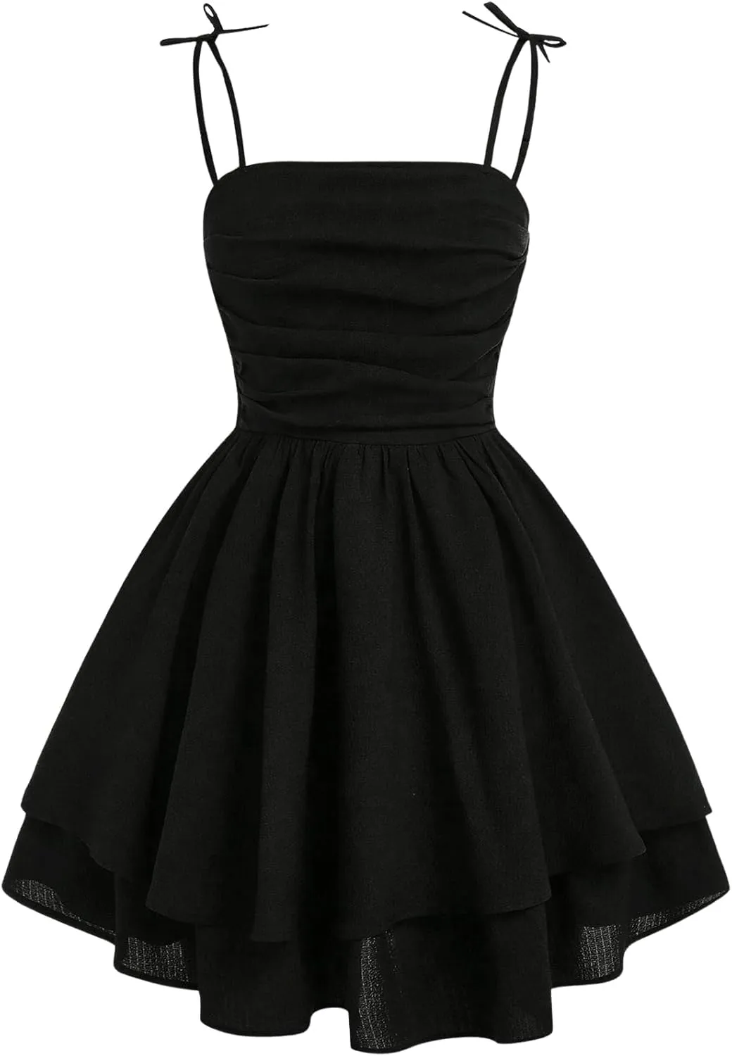 SHENHE Girl's Smocked Ruched A Line Swing Dress Layered Tie Shoulder Flowy Cami Dress